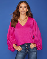 Vada Balloon Sleeve Blouse - Fuchsia
